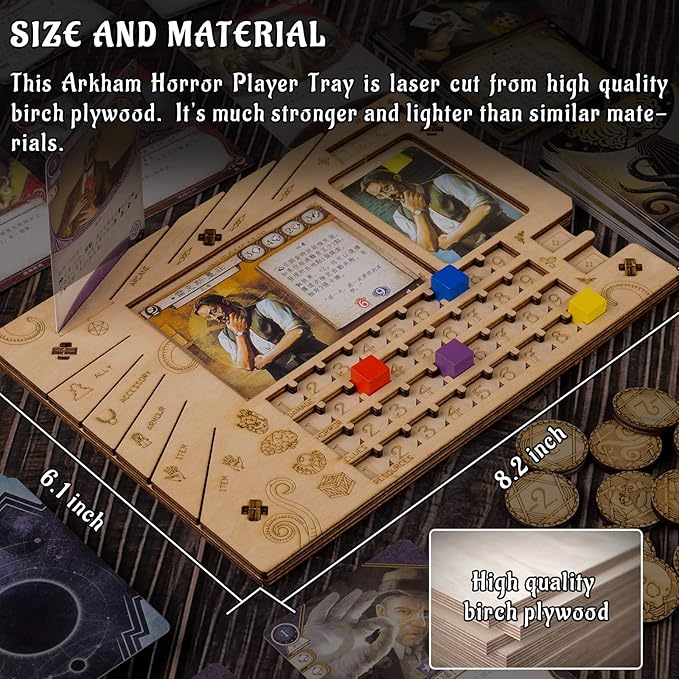 Investigator Dashboard Set of 2 Player Organization Board Wood Laser Cut Game Accessories for Arkham Horror LCG & Eldritch Horror