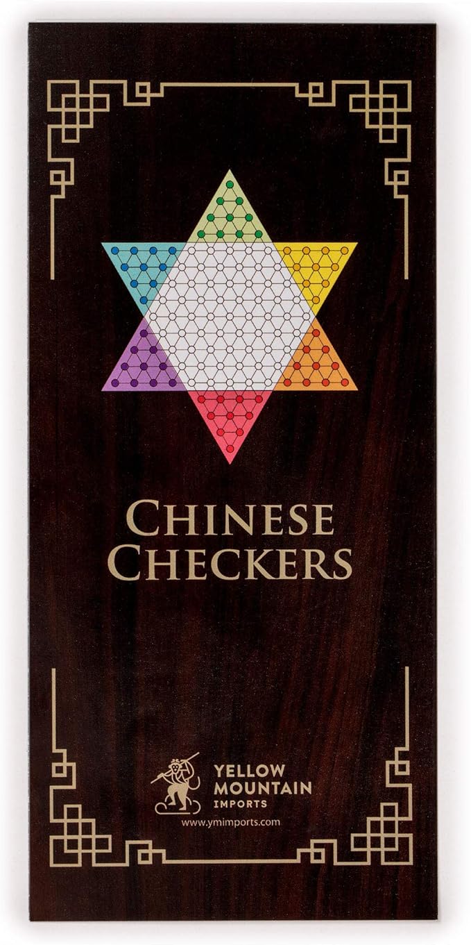 Yellow Mountain Imports Wooden Chinese Checkers Halma Board Game Set - 13.6-Inch - with 60 Colored Petal-Style Glass Marbles (16-Millimeter) - Classic Strategy Game
