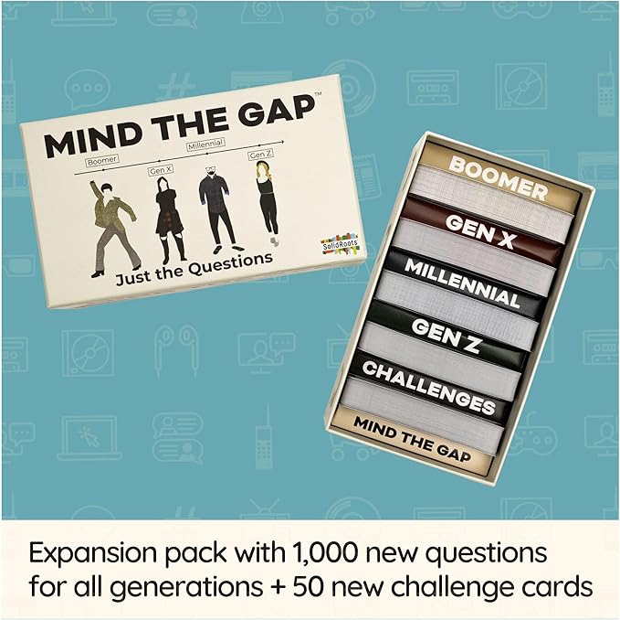 Spin Master Games, Mind the Gap Just the Questions, Expansion Pack With 1000 New questions For All Generations + 50 New Challenge Cards