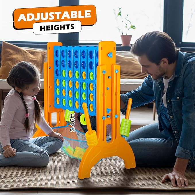 Ayeboovi Giant 4-in-A-Row, Jumbo Connect Game with Adjustable Height, Yard Game for Kids and Adults, 4-to-Score Family Game with Mesh Pocket