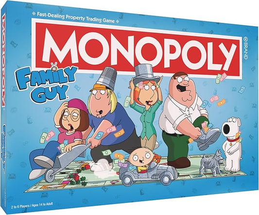 Monopoly: Family Guy Board Game, Featuring Banana Brian, Giant Chicken, Rupert and More, Buy, Sell, Trade Quahog’s Locations from McBurgertown to Wild West Ranch, Officially Licensed Family Guy Game