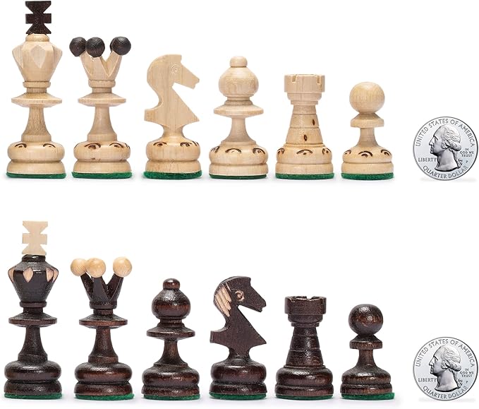 Husaria European International Wooden Chess Game Set Regal - 13.8 Inches Medium Size Chess Set with Handcrafted Chessmen and Felted Folding Board