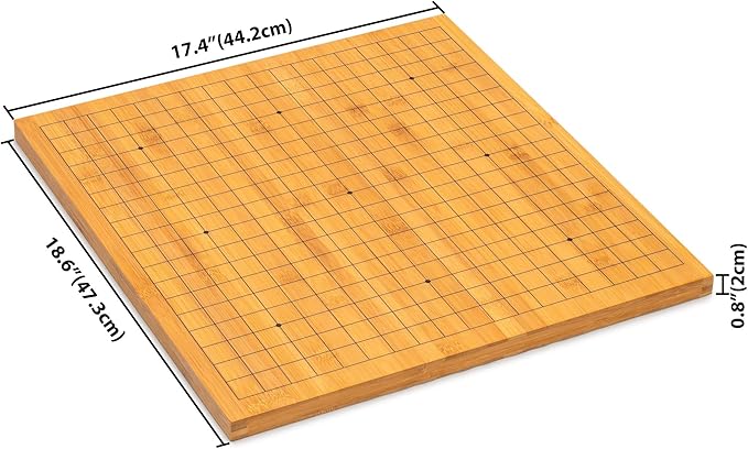Yellow Mountain Imports Bamboo 0.8-Inch Reversible 19x19 / 13x13 Go Game Set Board with Single Convex Melamine Stones and Bamboo Wood Bowls Set - Classic Strategy Board Game (Baduk/Weiqi)
