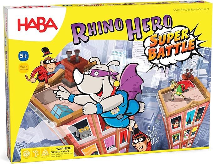 HABA Rhino Hero Super Battle - Exciting 3D Stacking Board Game for Kids & Adults, Fun Family Games, Stacking Card Games for Kids, Made in Germany