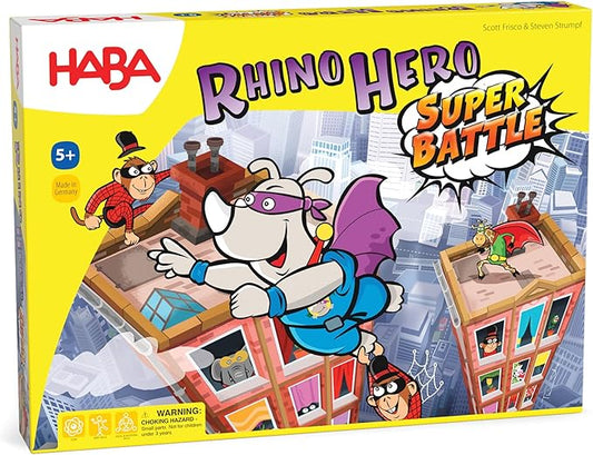 HABA Rhino Hero Super Battle - Exciting 3D Stacking Board Game for Kids & Adults, Fun Family Games, Stacking Card Games for Kids, Made in Germany
