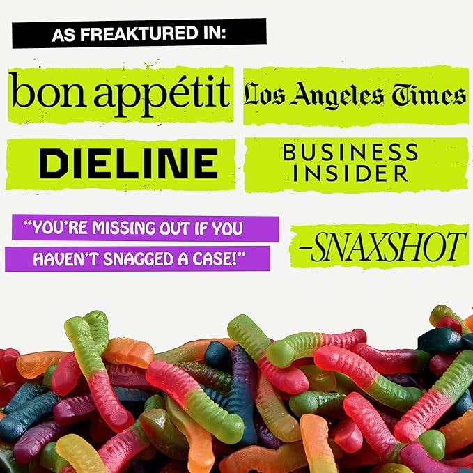 Rotten Original Gummy Worms - Low Sugar, Low Calorie, 7g Gut-Friendly Prebiotic Fiber and 3g Protein, Gluten Free Candy - 5.3 oz Share Pack [4 Pack]