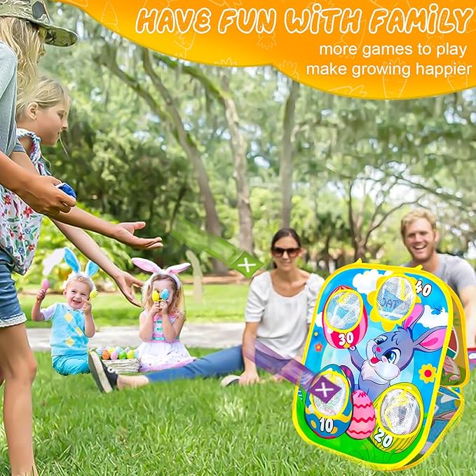 Outdoor Games for Kids Ages 1-10, 3-in-1 Bean Bags Toss Party Games with Cornhole Game & Tic-Tac-Toe | Outdoor Indoor Toys, Family Party Game Toy Present for Girls Boys Birthday