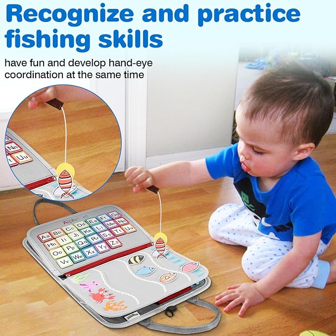 Busy Board Montessori Toys for Aged 1 2 3 4 Boy & Girl Birthday Gifts, Autism Sensory Travel Toys for Toddlers, Educational Activity Sensory Board Preschool Learning Fine Motor Skills Toys, Gray