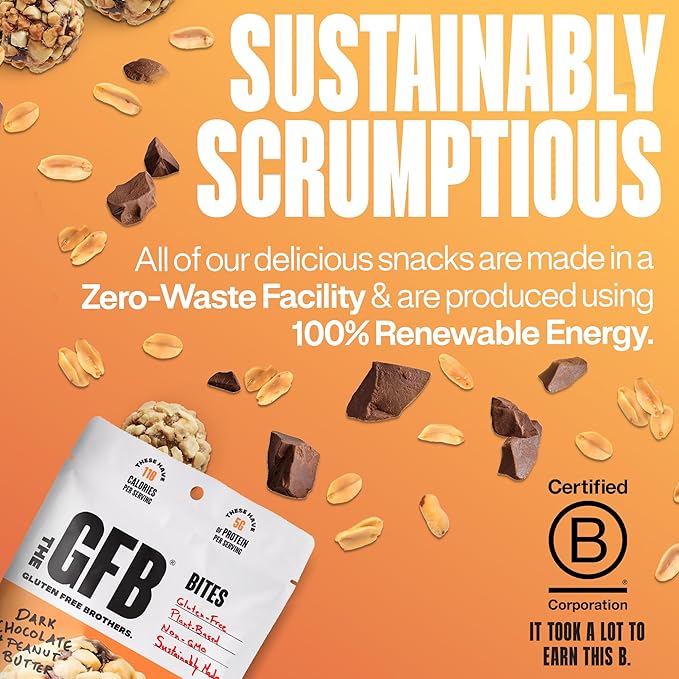 The Gluten Free Brothers Dark Chocolate Peanut Butter Bites - Gluten Free Protein Balls – Non GMO, Soy Free, Vegan – Snack Size Plant Based Protein Energy Balls, 4 oz (6 Count)