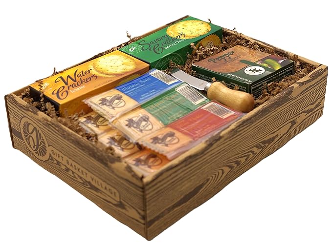 Gift Basket Village American Cheese and crackers Gift Box – Gourmet Cheddar Cheese Bars, Creamy Spread, Spreader & Crackers for Charcuterie Boards, July 4th, Memorial Day & Patriotic Celebrations