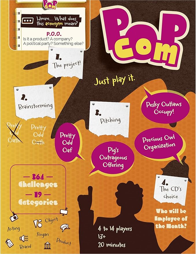 Pop Com - Hillarious Party Game, 364 Challenges to Become Advertising Champions, Offbeat Family Card Game, Ages 13+, 4-14 Players, 20 Min