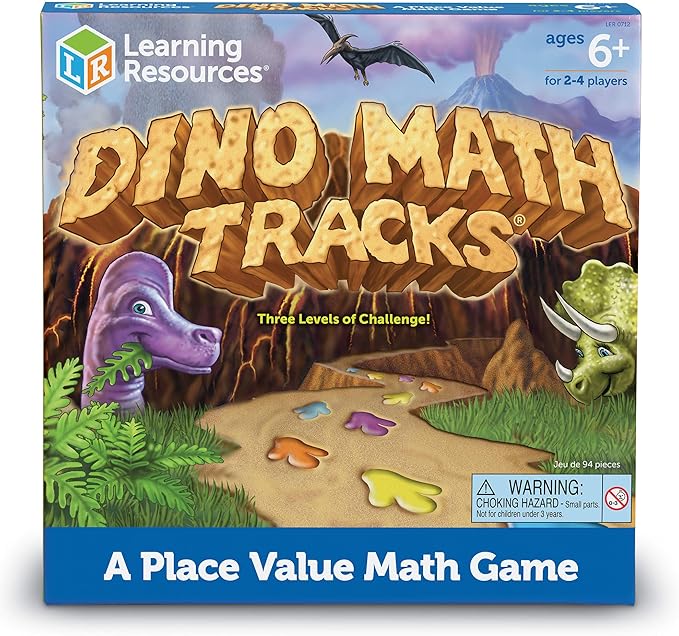 Learning Resources Dino Math Tracks Game - Ages 6+ Addition and Subtraction Dinosaur Game, Kindergarten Math Games, Board Games for Kids