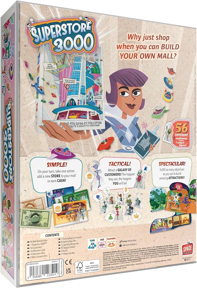 Superstore 3000 Board Game - Build Your Dream Mall in Space! Strategy Game, Fun Family Game for Kids & Adults, Ages 10+, 2-4 Players, 30-45 Minute Playtime, Made by Space Cowboys