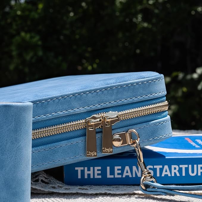 Backgammon Sets for Adults, Classic Board Game with Folding Leather Backgammon Case, Portable Travel Backgammon Game Set (Blue)