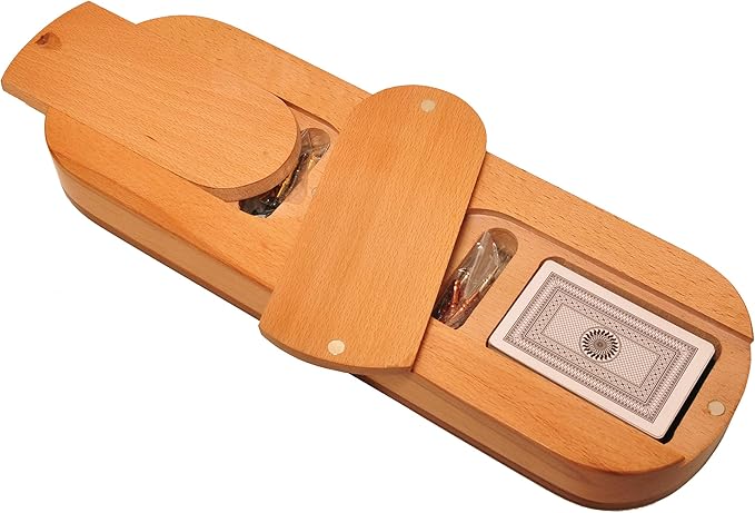 PALM ROYAL HANDICRAFTS 4 Track Wooden Cribbage Board Game Set Inlaid in Blood Wood and Maple Wood with pegs and Cards Storage Available. 4 Player Cribbage Board Game (15 x 5 Inches)