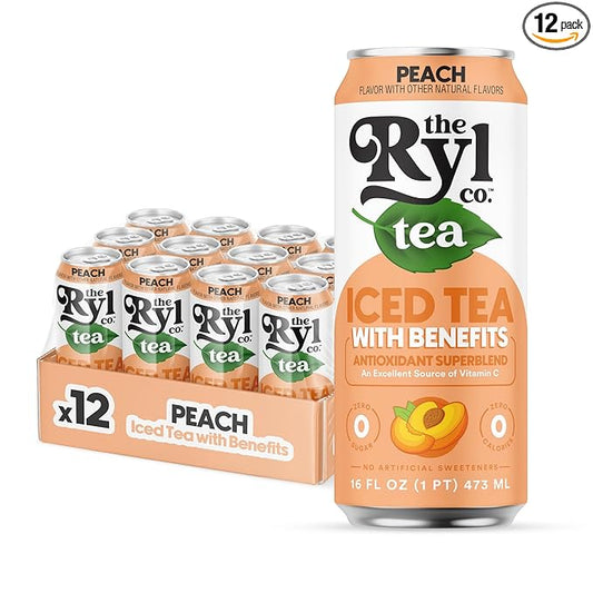 Ryl Iced Tea, Peach, Antioxidant Superblend, Zero Sugar, Low Carb, Zero Calorie Iced Tea, 16.0 Fl Oz (12-Pack)