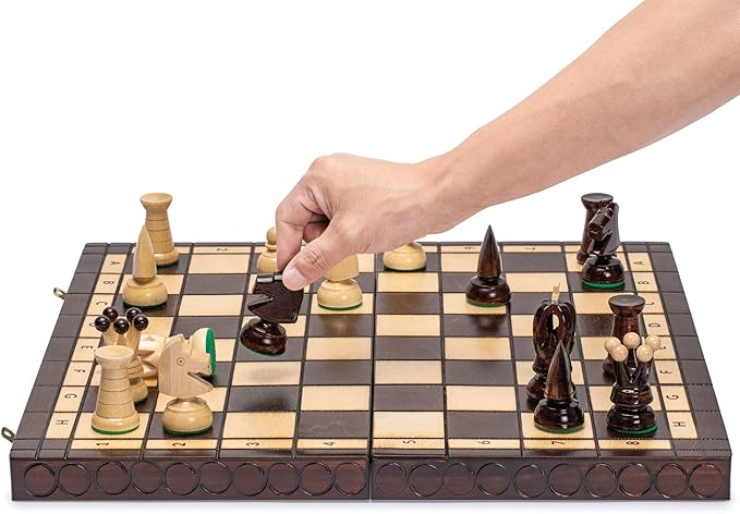 Husaria European International Chess Wooden Game Set, King's Classic - 18-Inch Large Size Chess Set - Folding Board with Felt Bottom Chessmen