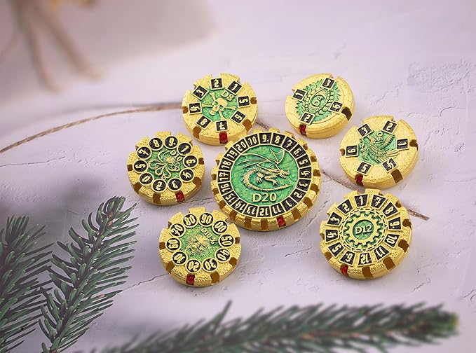 Metal DND Dice Set Spinning Dungeons and Dragon Dice Set Metal Dragon Polyhedral Magic 7 PCS Dice Set with Gift Box for Dungeons and Dragons Table Games Play Cards MTG(GyroDice_Pearl Gold Black)