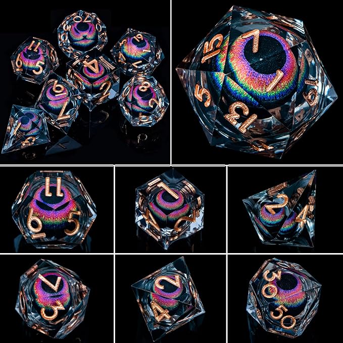 ARUOHHA DND Dragon Eye Dice Liquid Core Resin Sharp Edged Dice Set with Gift Box, RPG Role Playing Game Polyhedral Handmade D and D Dice D20 D12 D10 D8 D6 D4