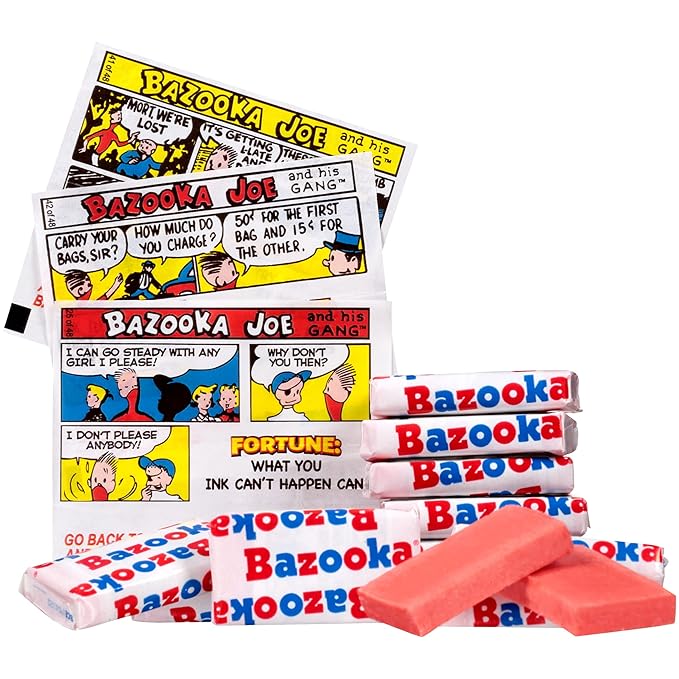 Bazooka Bubble Gum Bulk, 225 Count Tub of Chewing Gum Individually Wrapped, Old Fashioned 90's Candy for Baseball, Party Favors, Goodie Bags