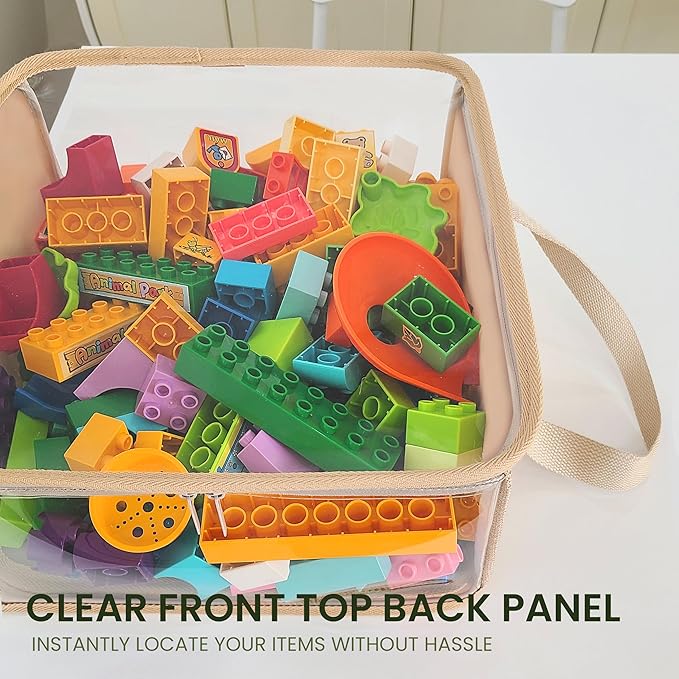 holay 2 Pack Storage Bins PVC Boxes with Transparent Lid & Handles - Durable & Foldable - Multi-Purpose Organizer for Clothes, Books, and More (Brown, Medium)