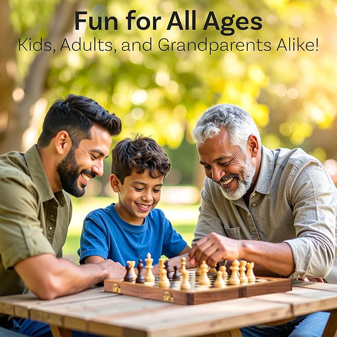 INTAJ Magnetic Chess Set – 7 Inch Small Wooden Travel Chess Board Game for Kids and Adults | Handcrafted Acacia Wood Chess with Storage | Portable Decorative Folding Chess Set for Beginners