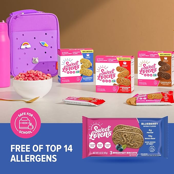 Sweet Loren's Vegan Breakfast Biscuits | Blueberry | 4g Protein, 19g Whole Grains | Plant Based, Gluten Free, Dairy Free, Nut Free Snacks | 3 Pack (15 Total Biscuits, 1.6 ounce each)
