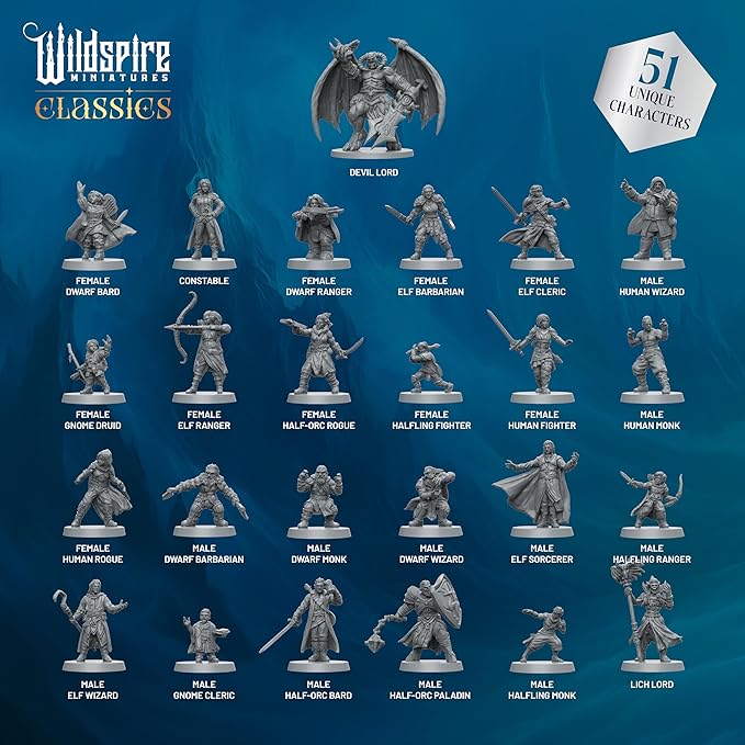 Classic Heroes - Mercenary Guild - 51 Paintable Characters for DND Miniatures Bulk I 28mm Dungeons Dragons D&D Miniatures I DND Minis D&D Figures Dungeons Dragons Figures Pathfinder Compatible