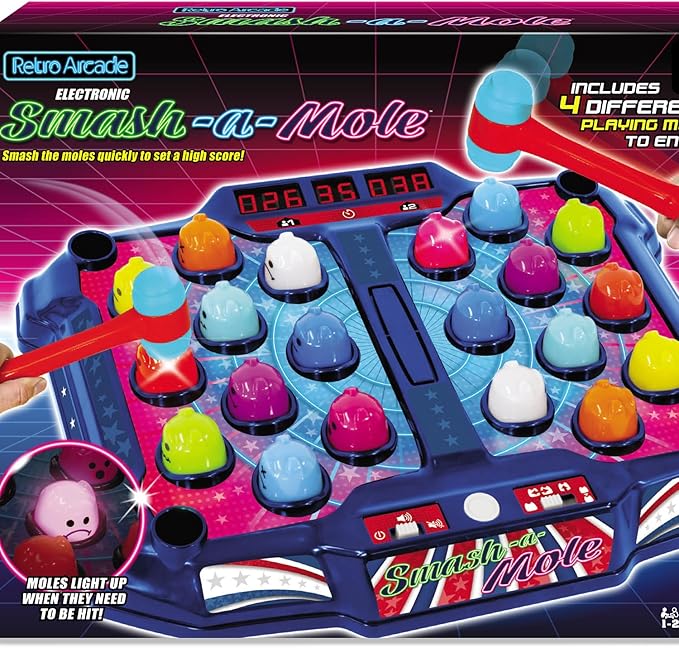 Retro Arcade: Electronic Smash-A-Mole - Tabletop Game, Moles Light Up, 4 Playing Modes, 1-2 Players, Ages 6+