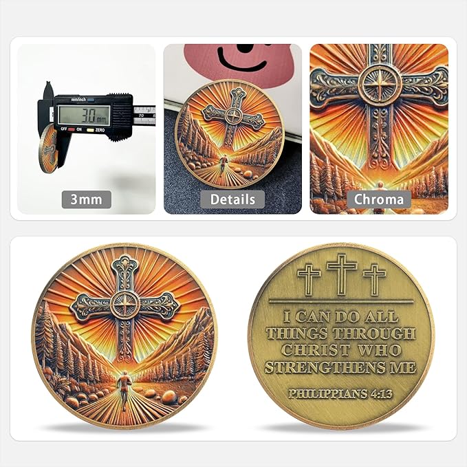 Radiant Cross Path Religious Coin Inspirational Bible Verse Medallion Faith-Based Gifts for Spiritual Encouragement for Men & Women