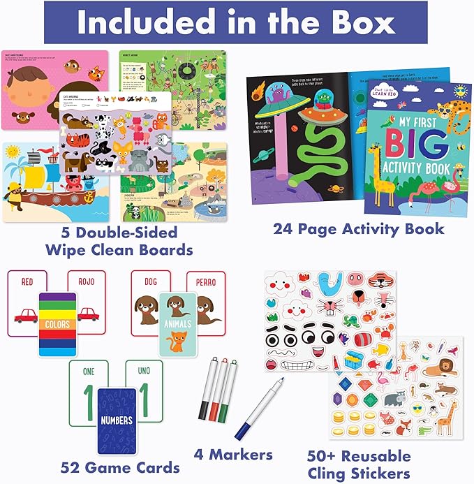 Parragon My First Big Activity Box for Kids Ages 3-5: Wipe Clean Boards, Activity Book, Game Cards, Reusable Stickers & Dry Erase Markers - Mazes, Search & Find, Games, & More!