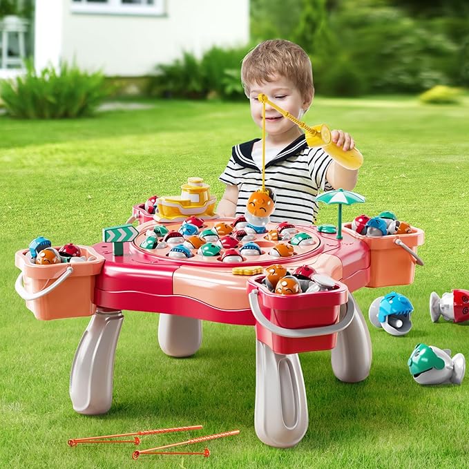 Magnetic Fishing Game Toys, Rotating Board Game with Music Including 48 Fishes and 8 Fishing Poles, Party Game Toys for Kids Age 4 5 6 7 8 and Up