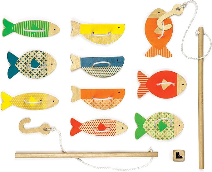Petit Collage Fishing Around Wooden Game – Cute Kids Fishing Game for Ages 3+, Ideal for 2-4 Players – Fun Learning Game Promotes Color Recognition and Hand-Eye Coordination