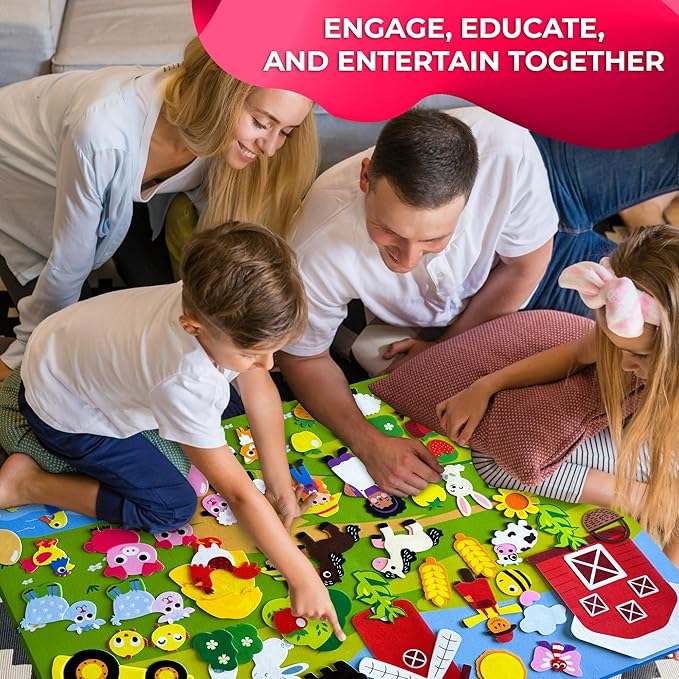 QUOKKA Farm Felt Board for Toddlers - 70 PCS Double-Thick Story Set with Large 41x30 Inch Durable Wall Activity Board - Ideal for Indoor Storytelling and Classroom Activities