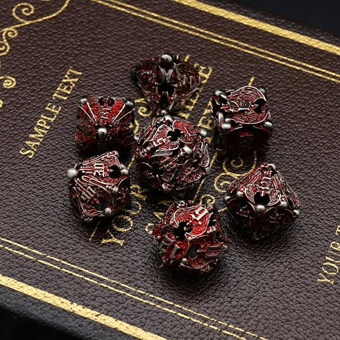 DND Dice, Metal Dice Set D&D Dungeons and Dragons Dices, Hollow Dice Set Polyhedral Dice Role Playing Dice Gaming D and D Dice for Board Game RPG (Angel Blood)