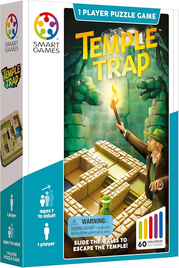 SmartGames Temple Trap Cognitive Skill-Building Travel Game with Portable Case Featuring 60 Challenges for Ages 7 - Adult