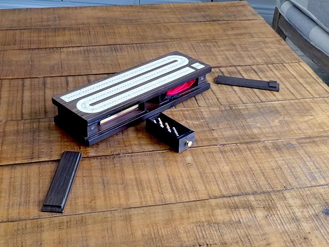 Regal Games Cribbage Board Game Set with Card Storage, Wooden Board & 9 Metal Pegs - Unique Luxury Classic Board Games - Ideal for 2-4 Person