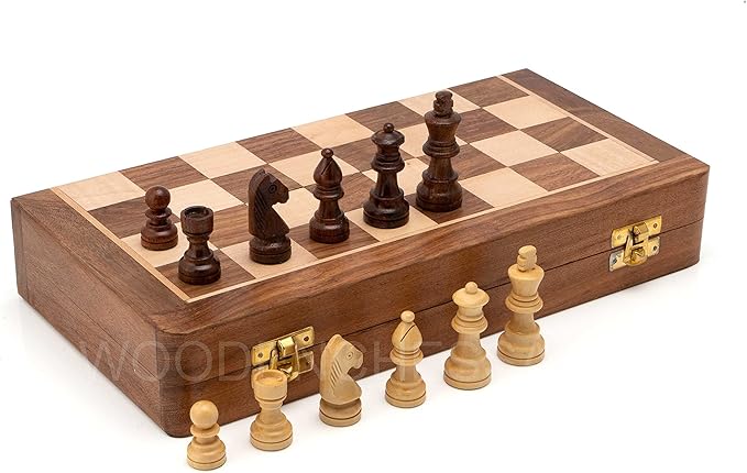 Handmade Magnetic Wooden Folding Chess Board with Storage for Chessmen (12 X 12 Inches)