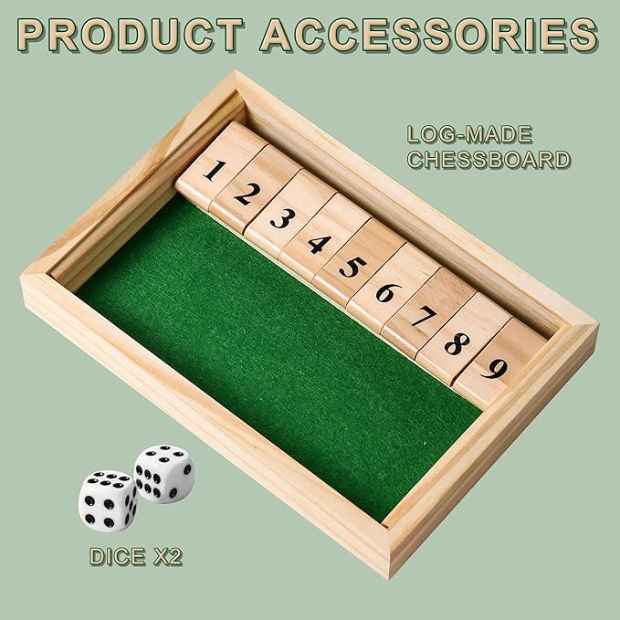 Shut The Box dice Game,Wooden Board Games 2-Person Competitive, Traditional bar, Travel, Family, Fun Math(Small-Sized)