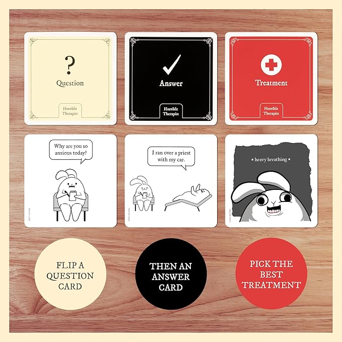 Exploding Kittens Horrible Therapist: Extra Horrible Edition 3-8 Players - Ages 17+ - 15 Minutes to Play - Comic Building Card Game - Ideal for Party, Family Game Night - White