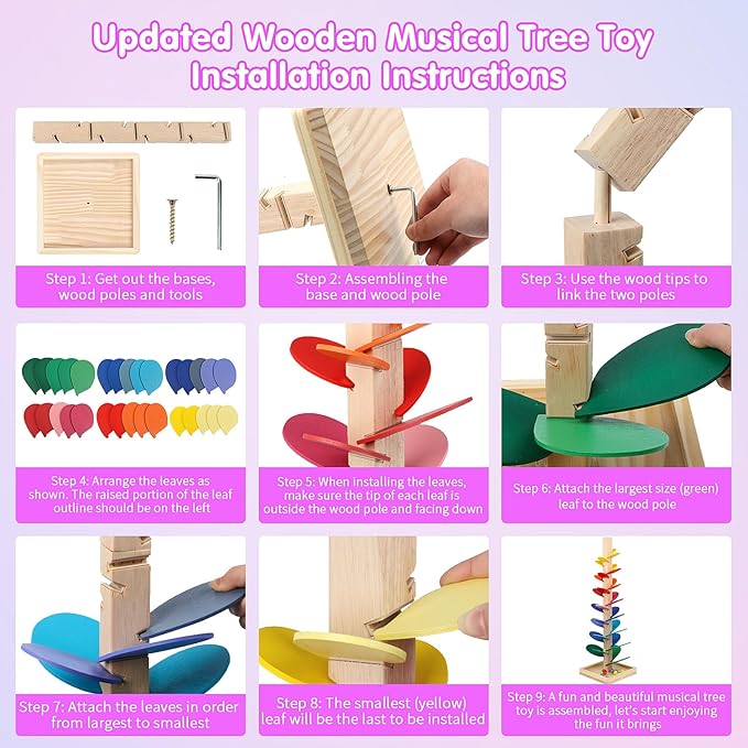 Wooden Marble Run Update Wooden Music Tree for Kids 3+ Years Old,Ball Drop Toy Montessori Toys for 3+ Birthday Gifts for Boys and Girls