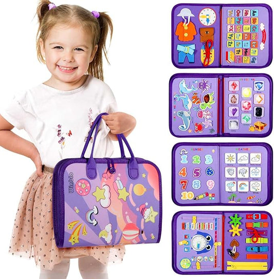 Toddler Busy Board - Montessori Toys for 2-3 Year Old Girl Birthday Gift - Busy Book for Toddlers 3-5, Montessori Educational Learning Sensory Travel Activities Toys for Kids Ages 2-4