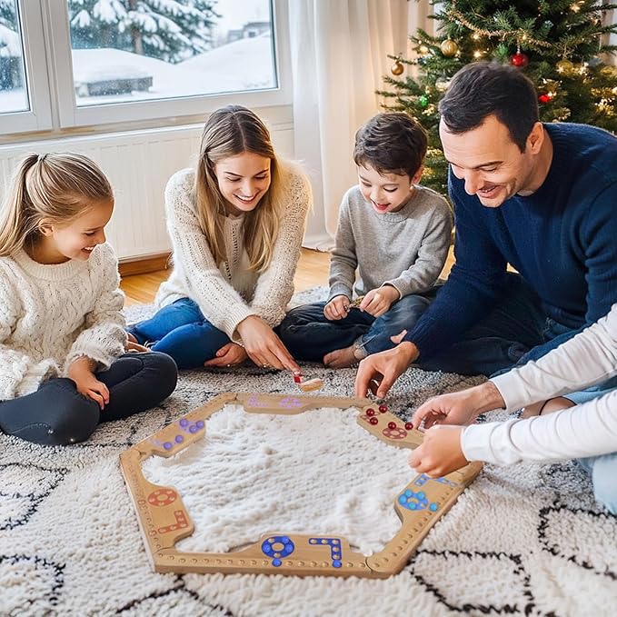 Jokers and Marbles Board Game，Pegs and Jokers Game for 2-8 Player，Wood Board Game with 8 Game Boards 4 Decks of Cards 48 Marbles，Holidays and Casual Social Gatherings