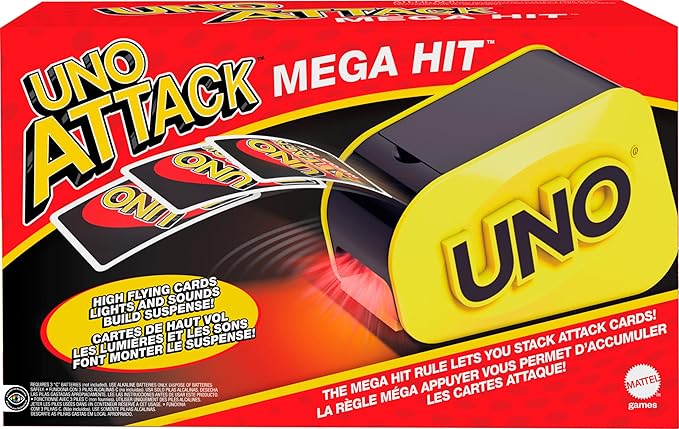 Mattel Games UNO Attack Mega Hit Card Game with Random-Action Launcher with Lights & Sounds & 112 Cards, Kid, Teen & Adult Game Night Gift Ages 7 Years & Older (Amazon Exclusive)