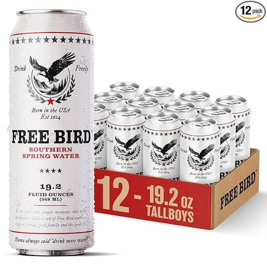 Free Bird, Southern Spring Water, 12-Pack (19.2oz Tallboy Cans) – Crisp & Clean Blue Ridge Mountain Water, Naturally Sourced