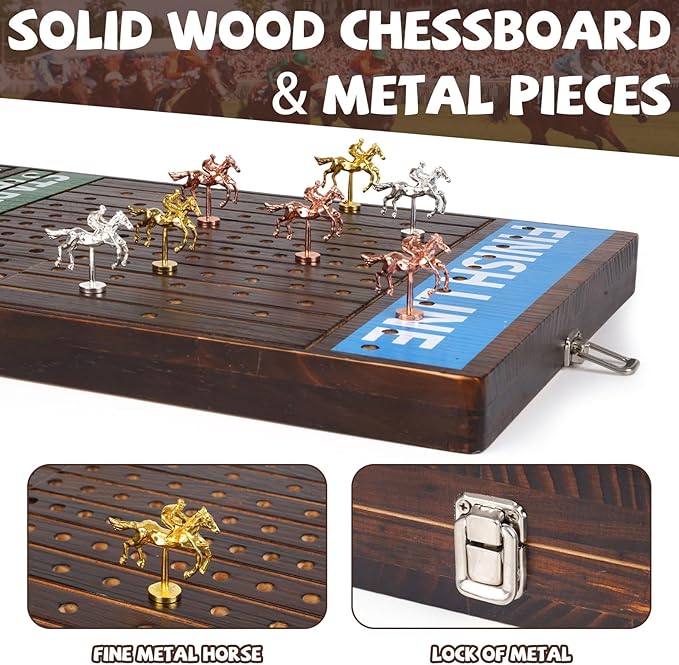 Deluxe Folding Horse Racing Board Game Set with Metal Horses, Foldable Board, Metal Dice, Domino Set, and Card Game – Premium Family Strategy Board Game for Parties, Travel, and Game Night