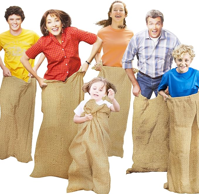 CWLAKON 6 Pack Large Burlap Potato Sack Race Bags for Kids Adults, Field Day Family Reunion 4th of July Easter Halloween Game, Outdoor Camping Picnic Birthday Party Outside Yard Lawn Carnival Games