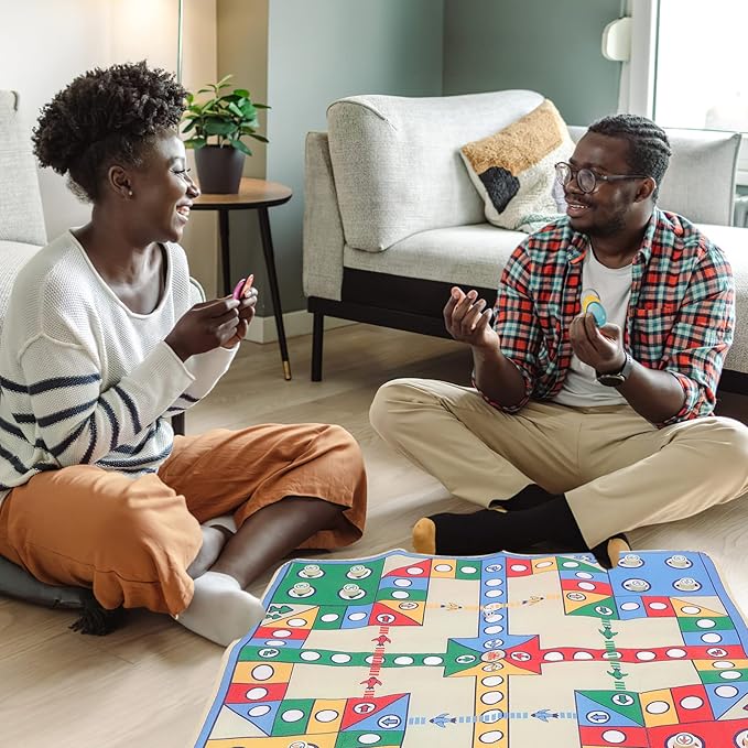 NUOBESTY Flying Chess Carpet Mat Rug Kids Crawling Cushion Blanket Family Party Board Game with Plastic Chess Pieces for Parent-Child Game 90 x 90cm (Random Color)