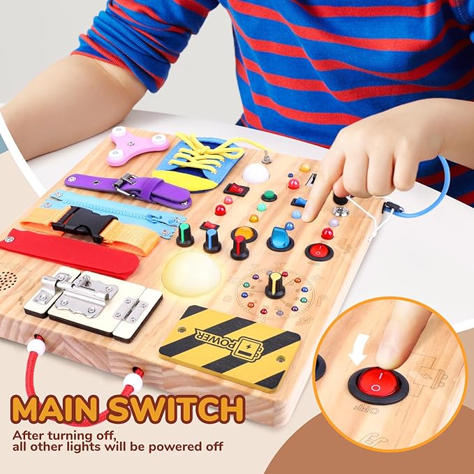 Busy Board,Montessori Toys for 1-3 Year Old Boys & Girls,Travel Educational Learning Activities for Toddlers,Sensory Toy for Kids with Autism (Busy Board v3)