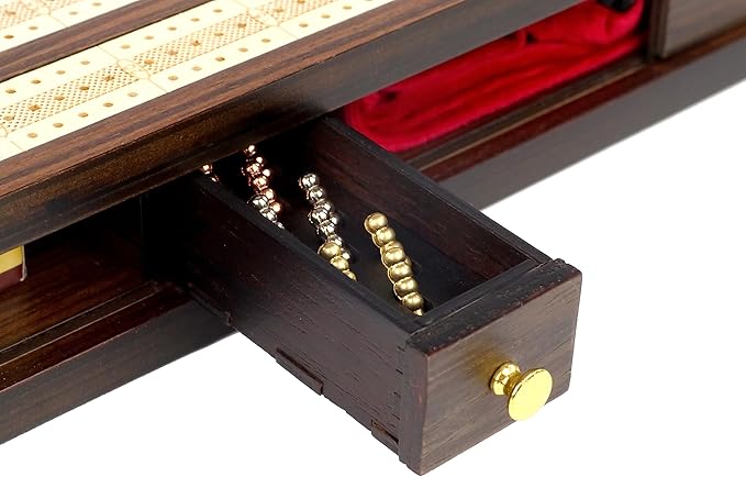Regal Games Cribbage Board Game Set with Card Storage, Wooden Board & 9 Metal Pegs - Unique Luxury Classic Board Games - Ideal for 2-4 Person